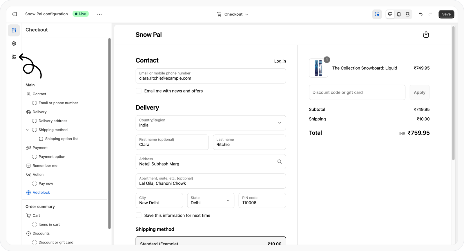 Open Apps section in Checkout editor