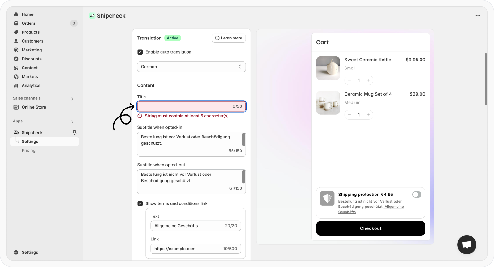 Enter translated text for widget