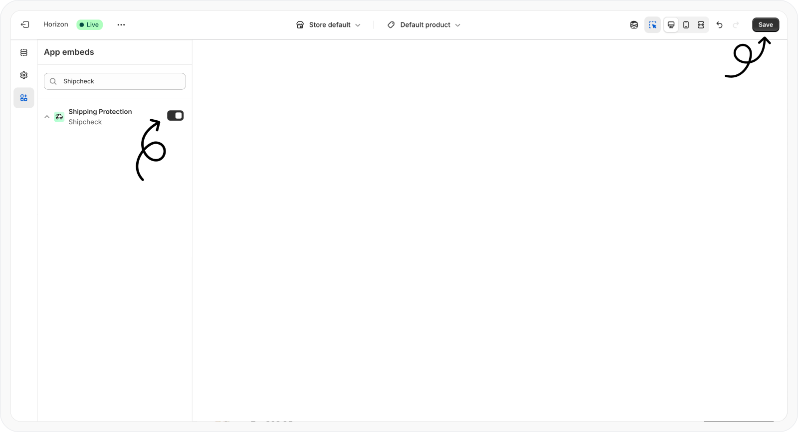 Click save to apply Shipcheck app embed changes