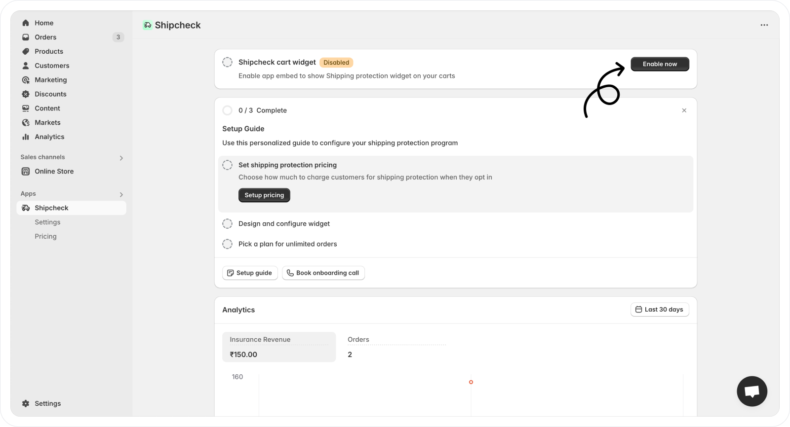 Enable Shipcheck app embed from theme settings