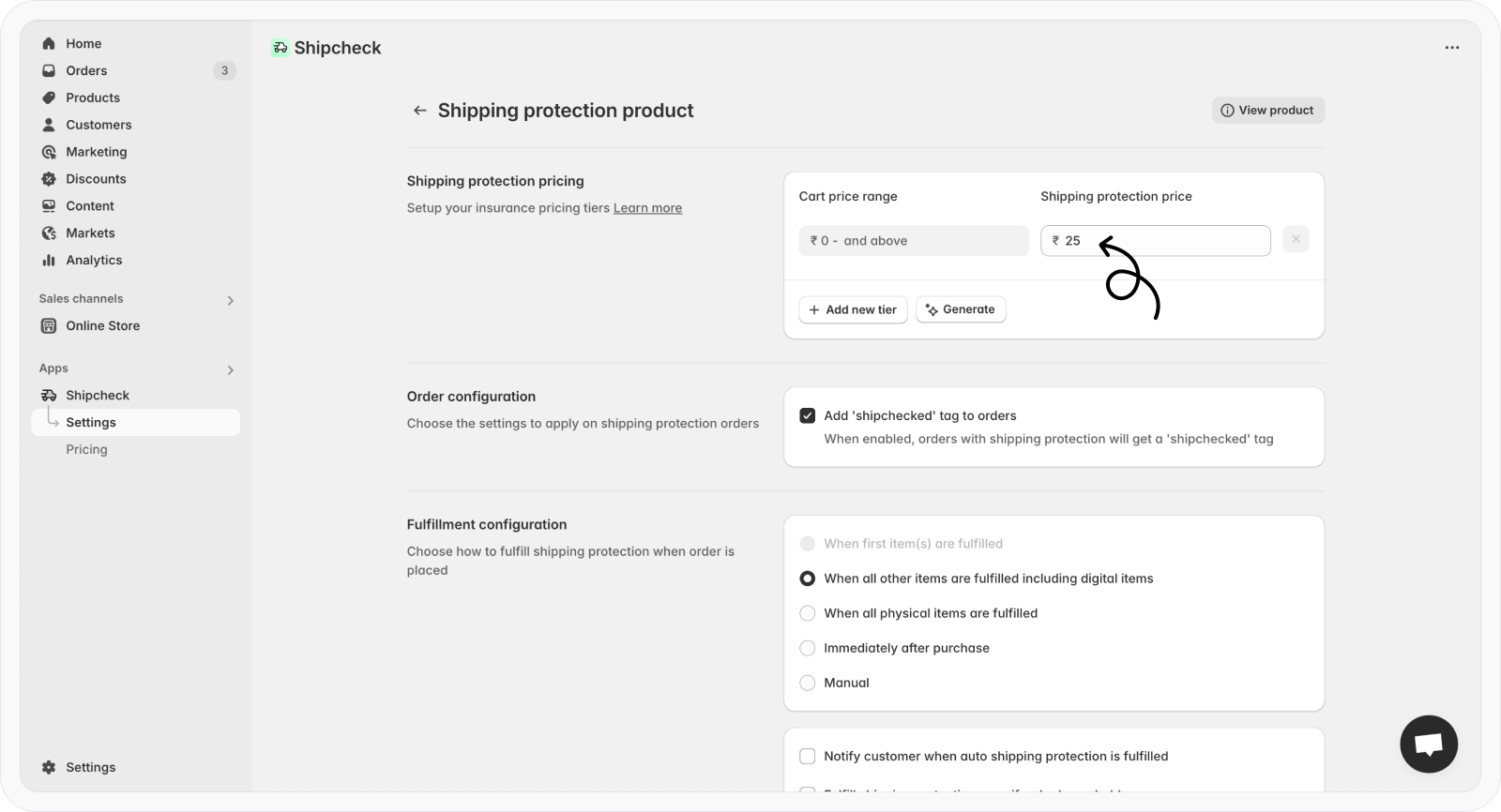 Set price for shipping protection