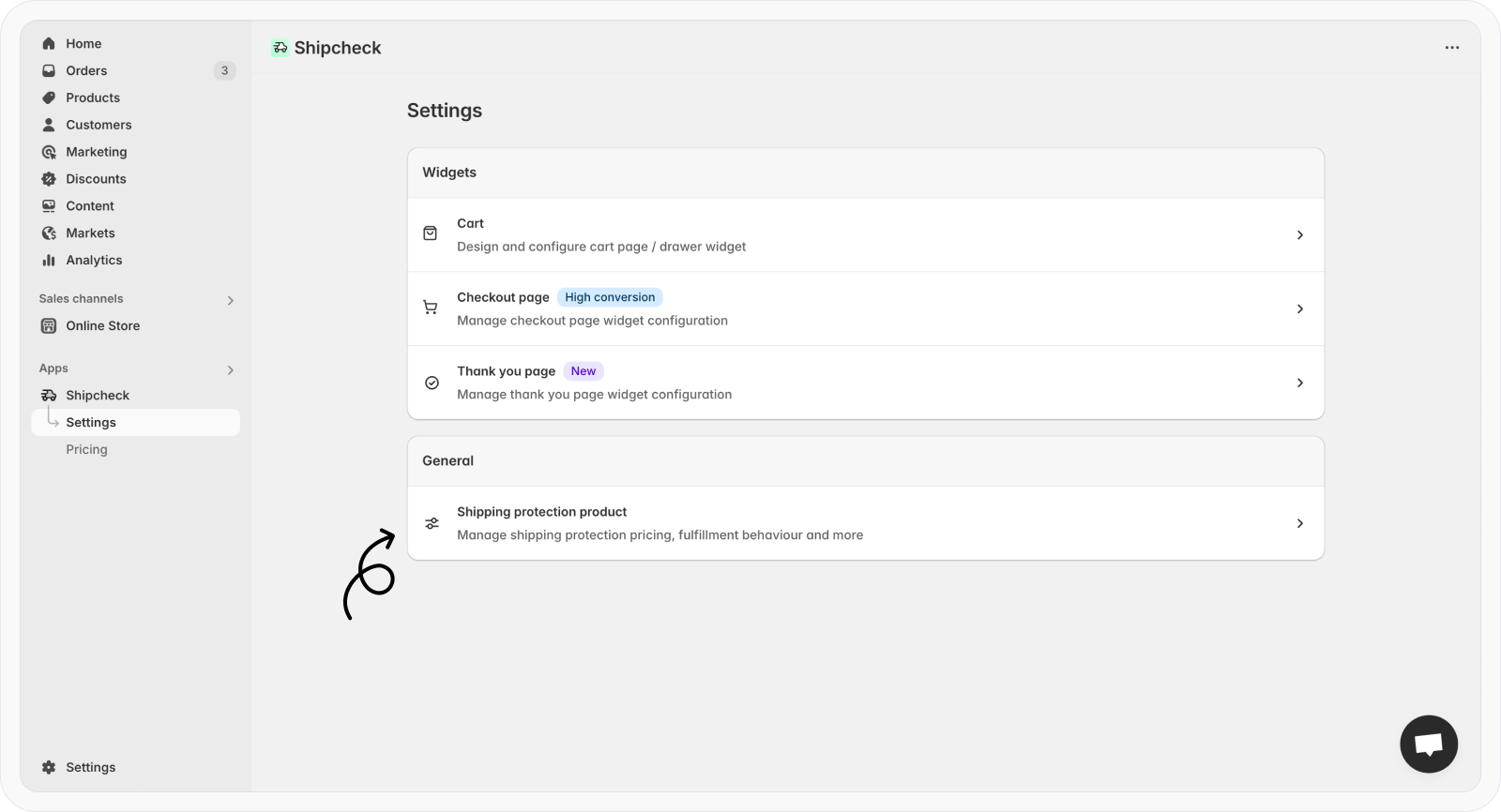 Navigate to Shipping Protection Product settings