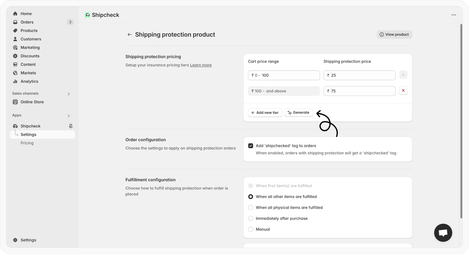 Click Generate button to auto-create tiers