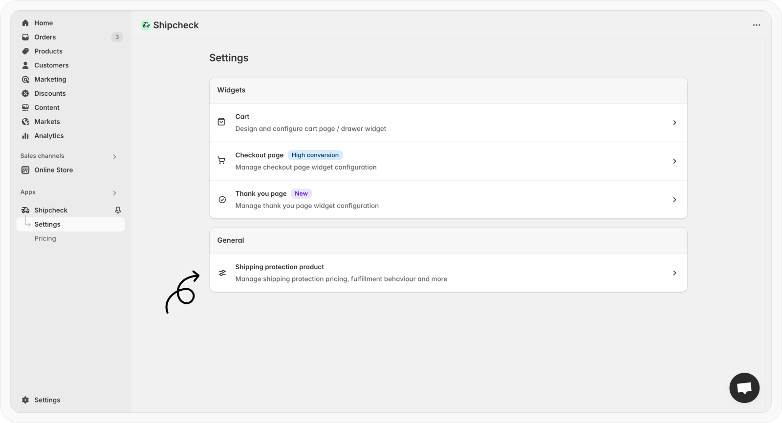 Navigate to Shipping Protection Product settings
