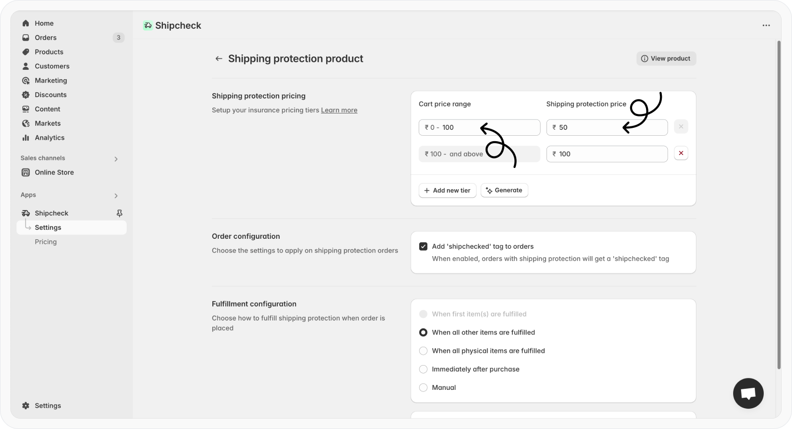 Set cart value range and pricing for new tier