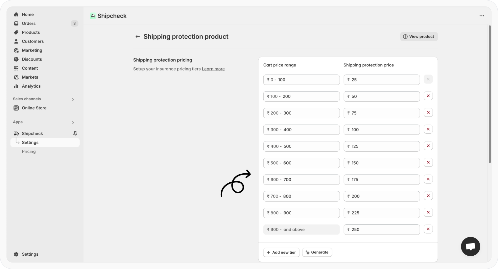 Verify the generated pricing tiers