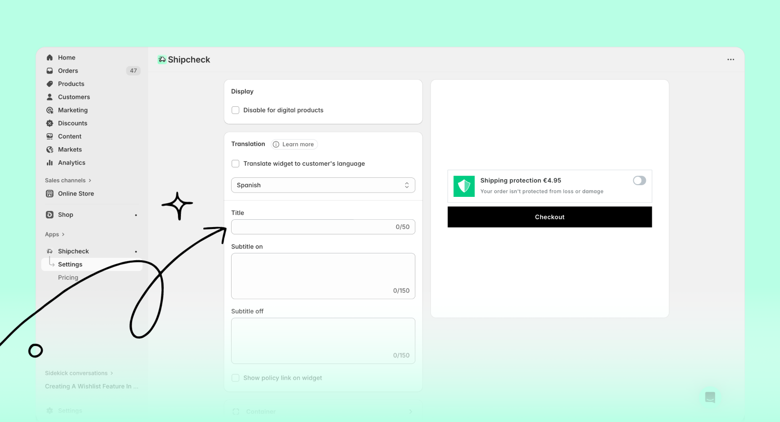 Enter translated text for widget