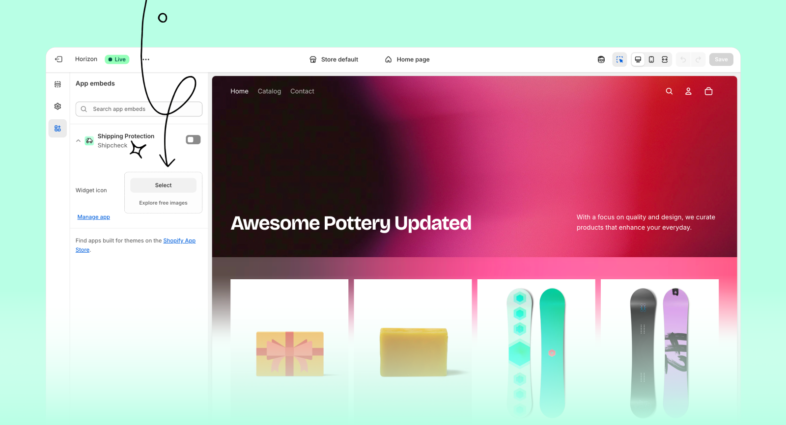 Select a custom icon for Shipcheck widget