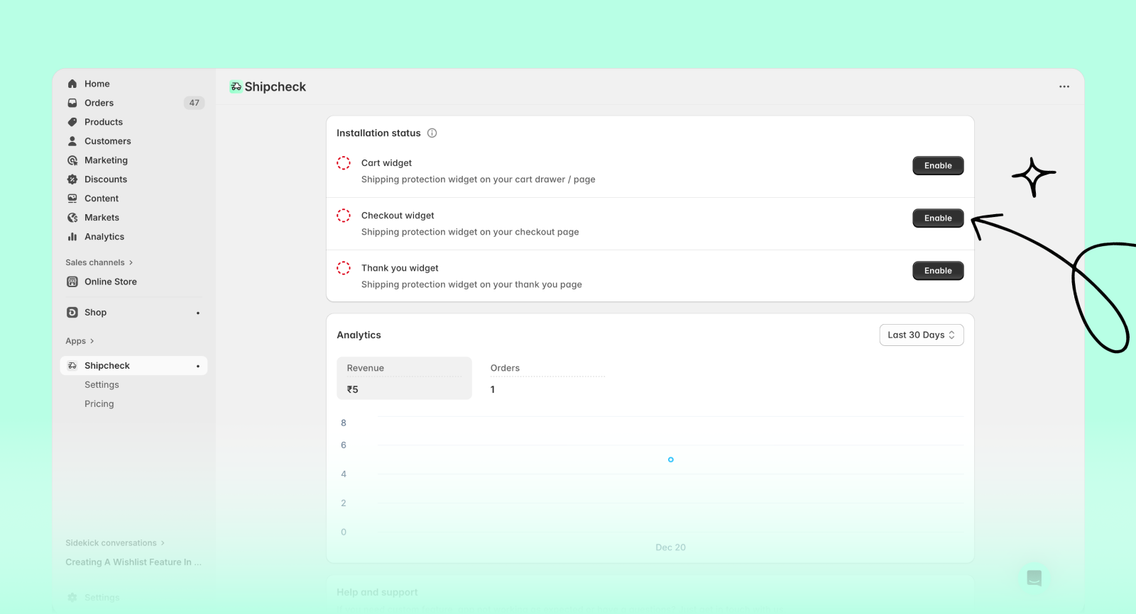 Go to checkout editor from shipcheck app
