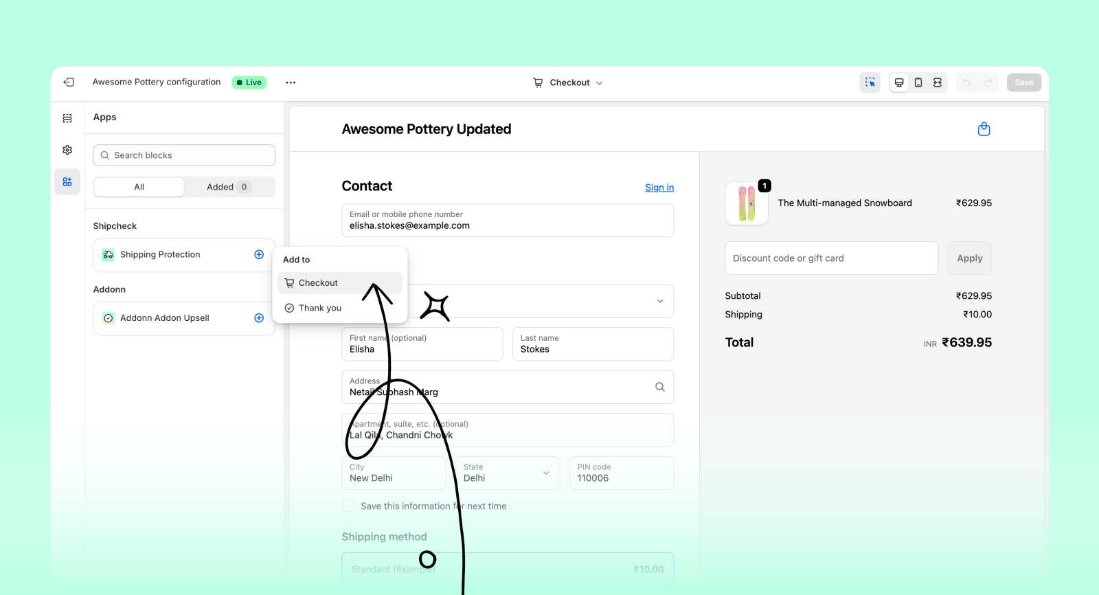Select Checkout from the list of pages