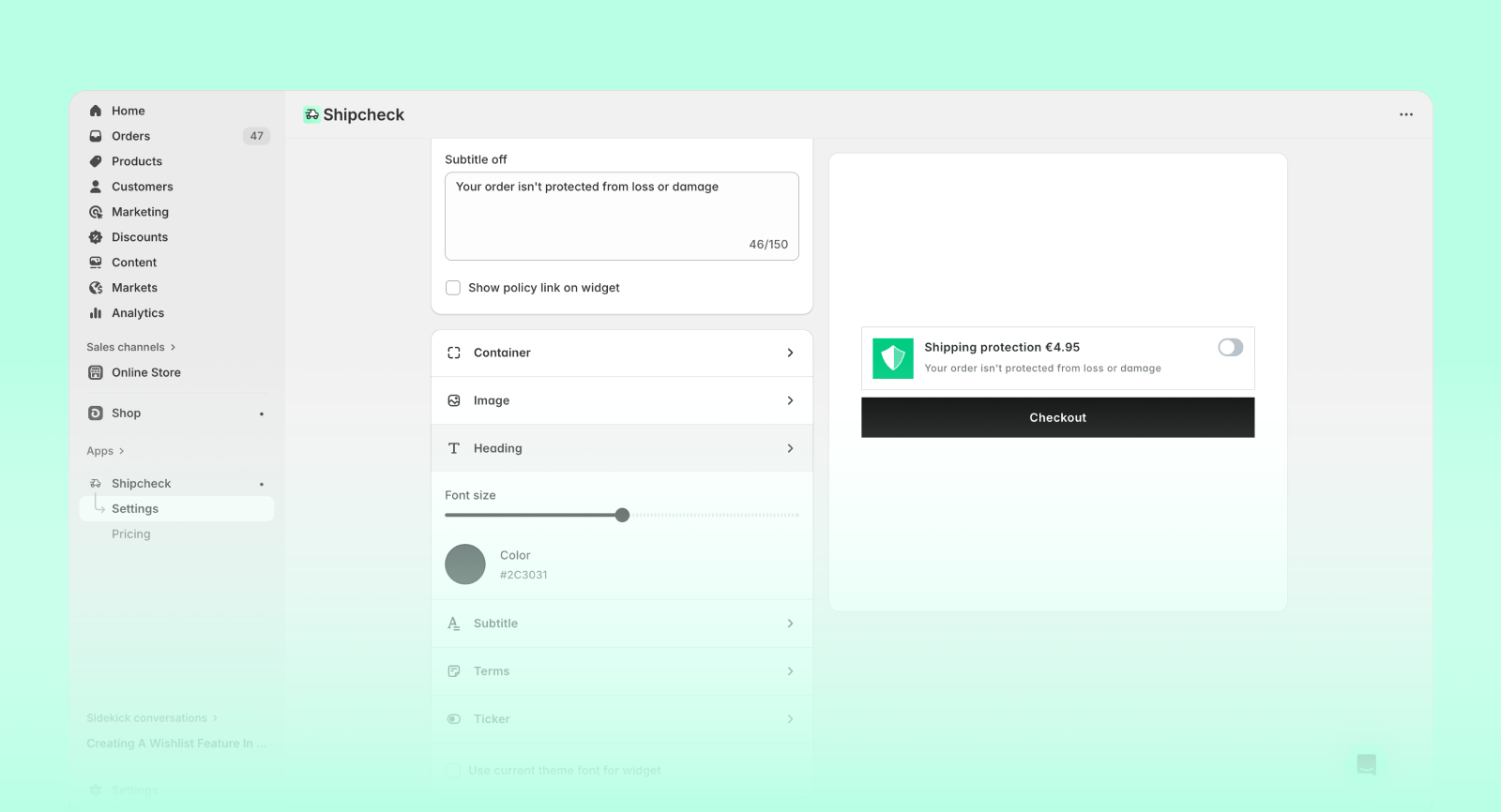 Customize cart widget