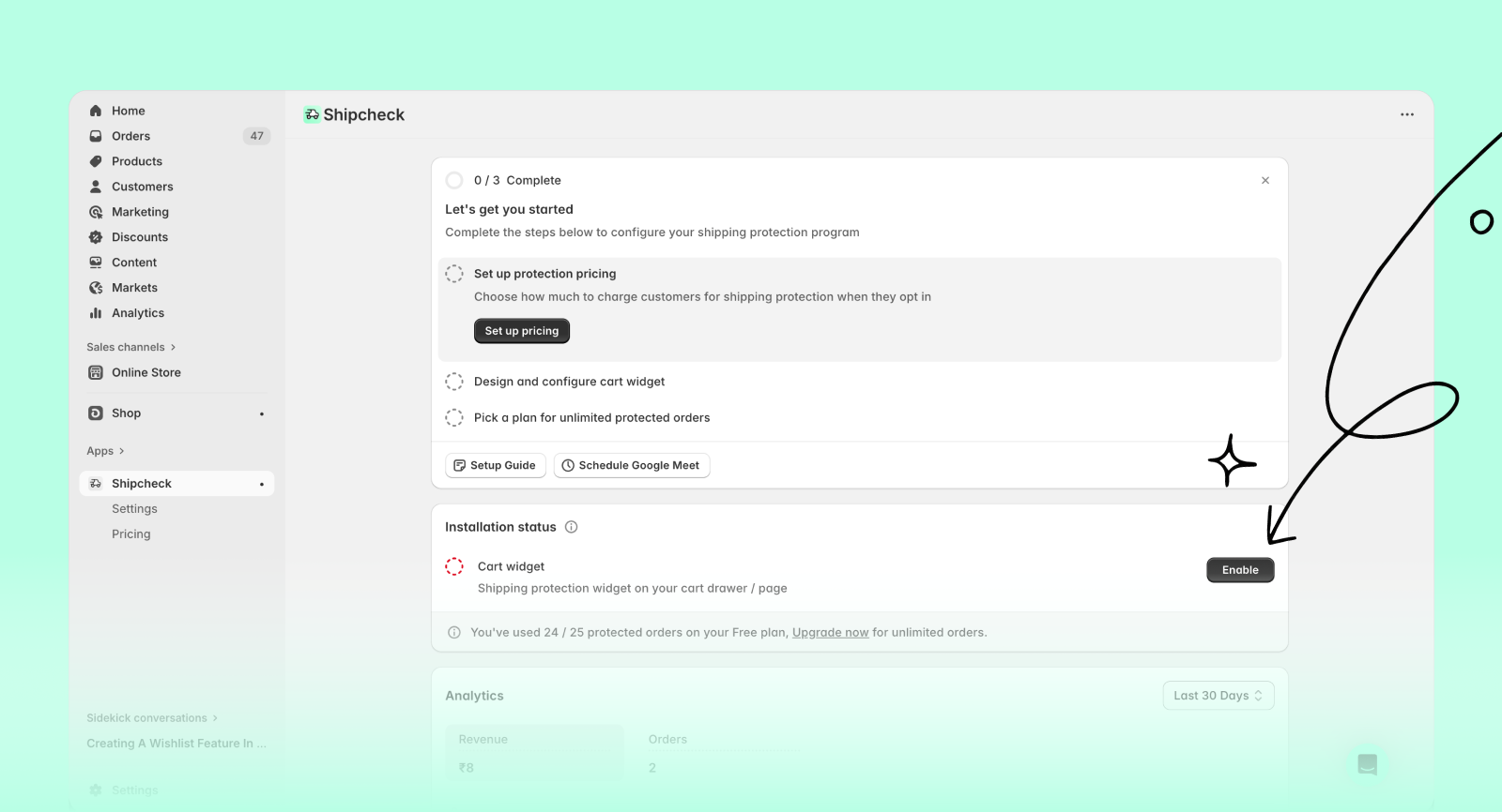 Enable Shipcheck app embed from theme settings