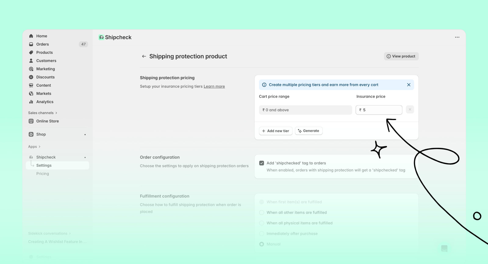 Set price for shipping protection