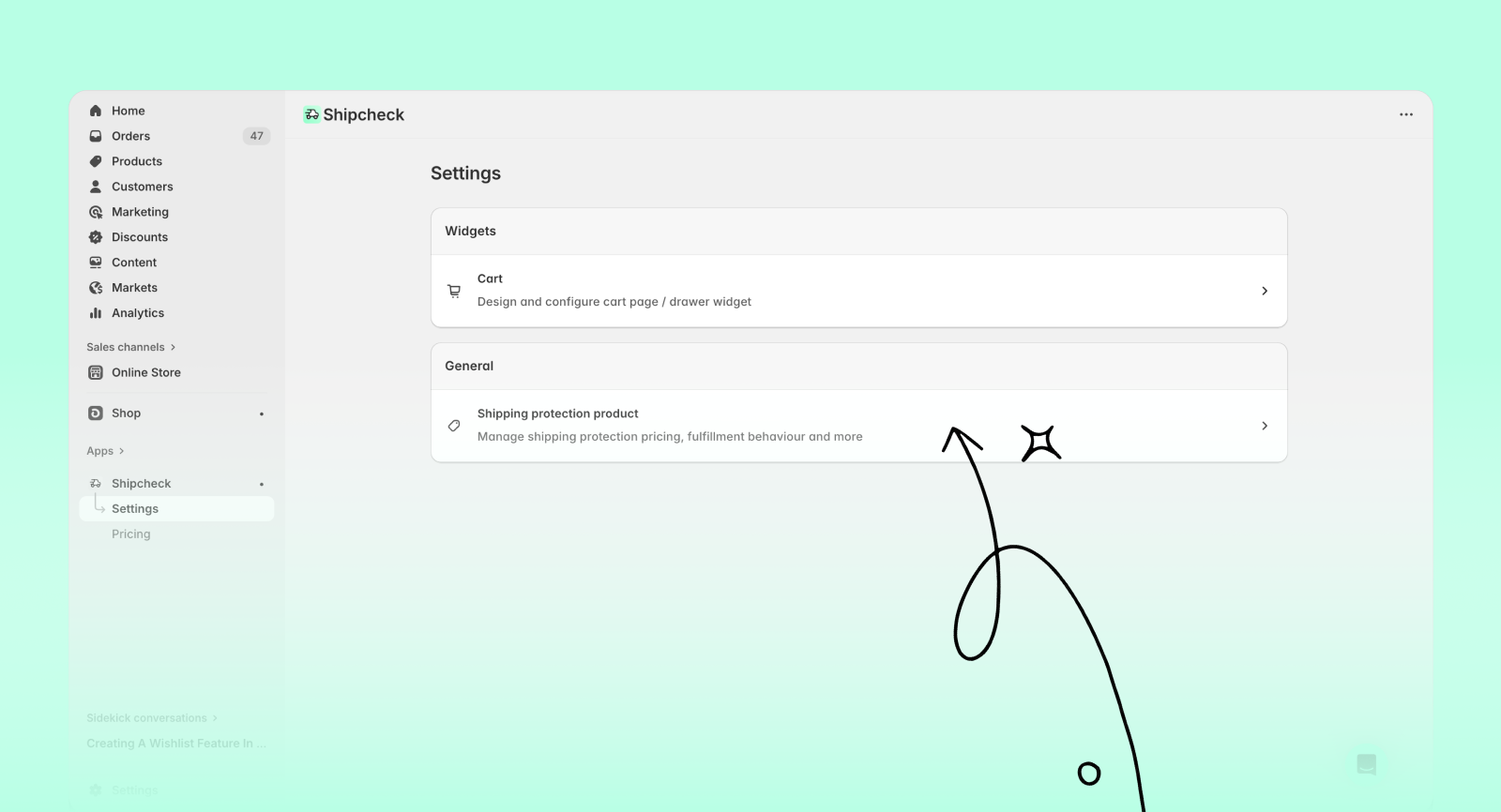 Navigate to Shipping Protection Product settings