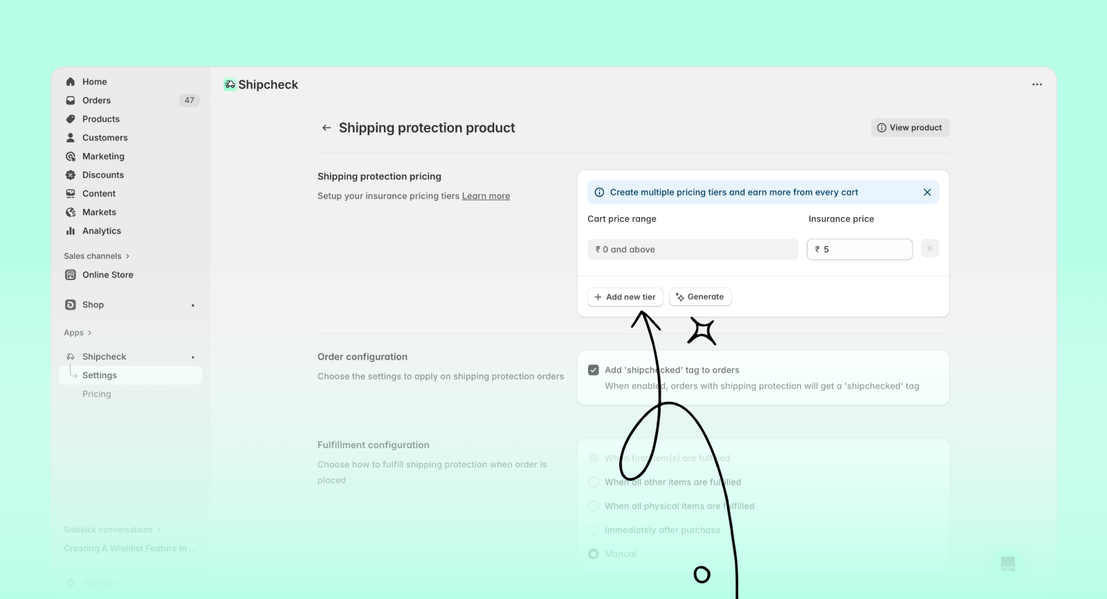 Click to add a new pricing tier