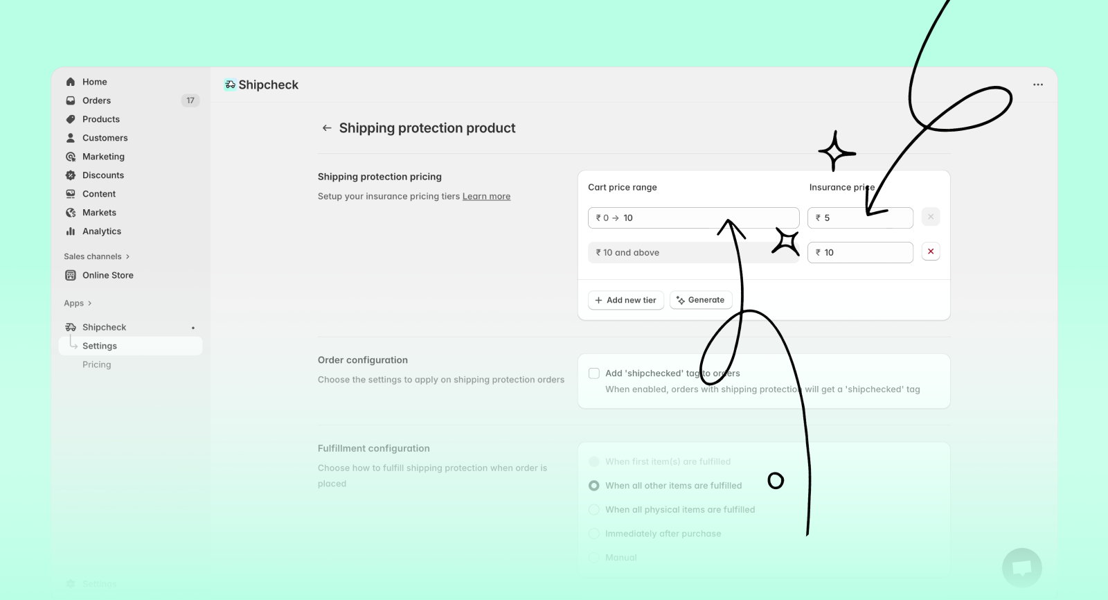 Set cart value range and pricing for new tier