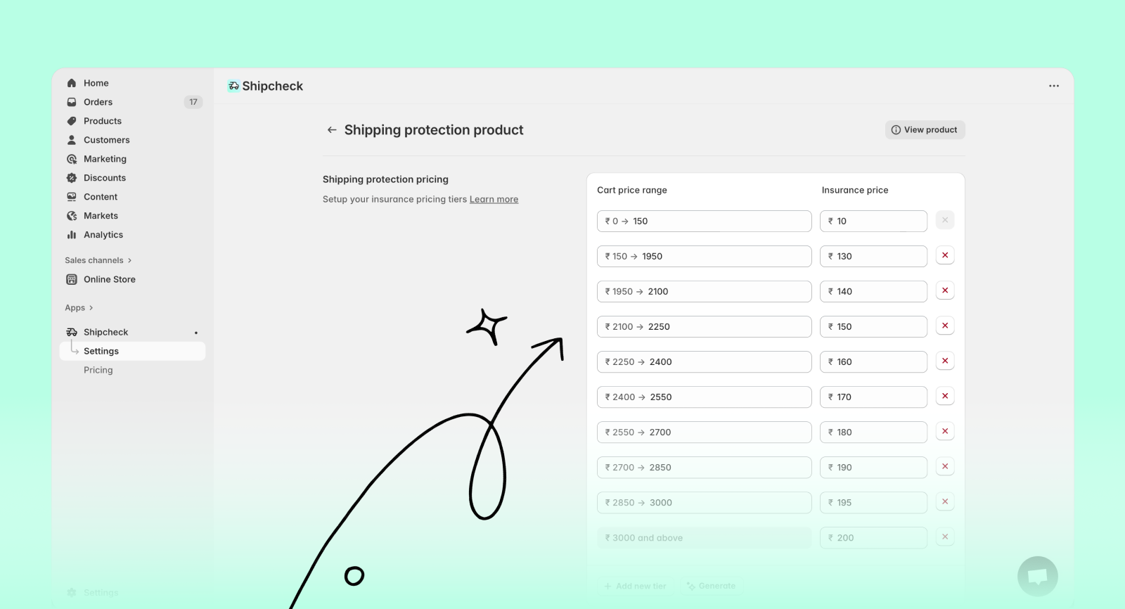 Verify the generated pricing tiers